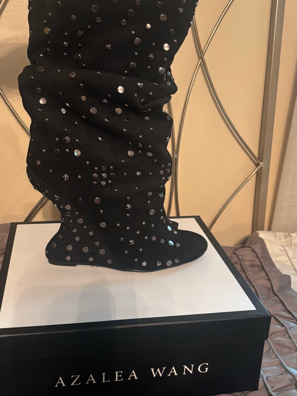 Azalea Wang Black Studded Slouchy Ankle Boots